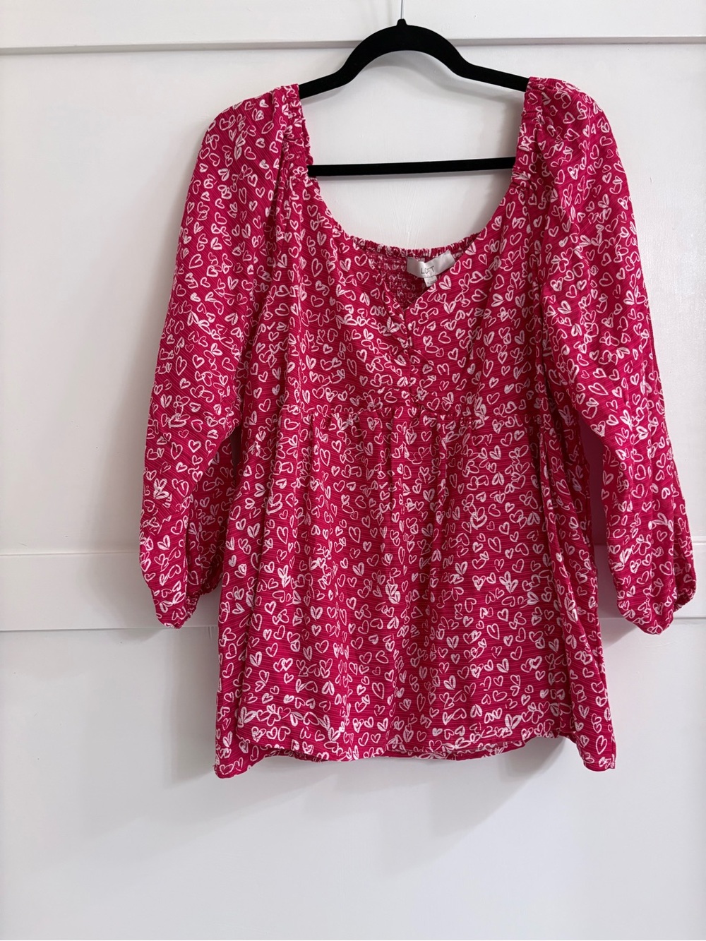 LOFT Hot Pink Heart-Print Peasant Top